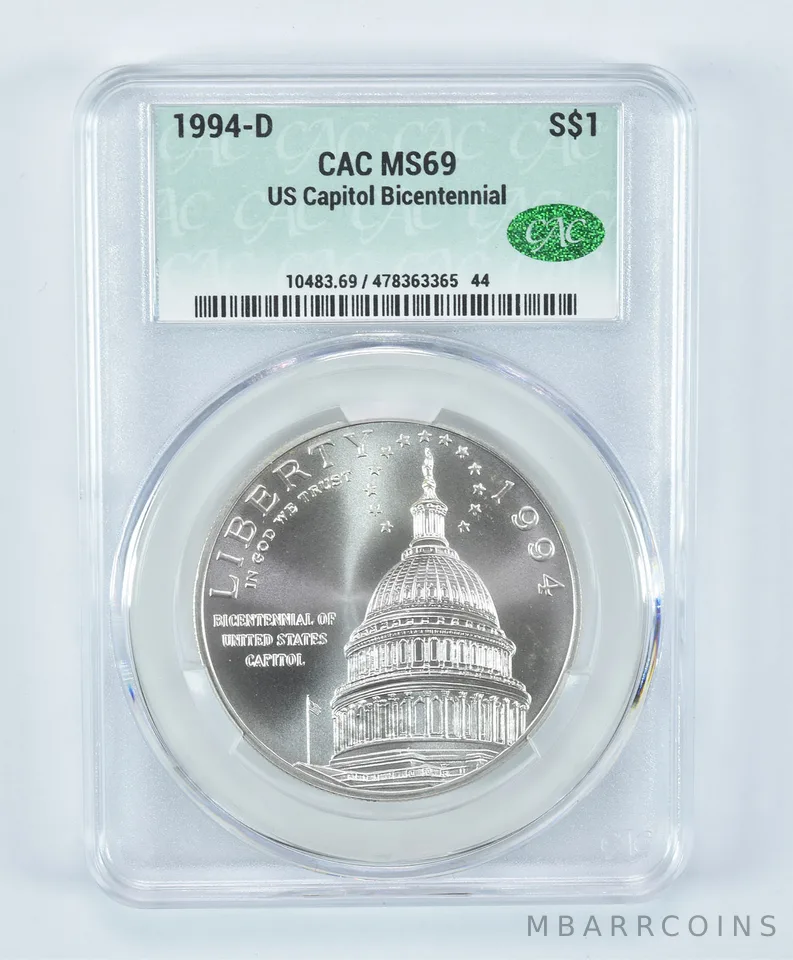1994-D US Capitol Commemorative Silver Dollar MS69 CAC CACg