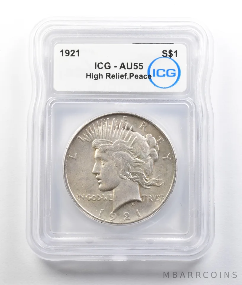 1921 Peace Silver Dollar High Relief AU55 ICG *9355
