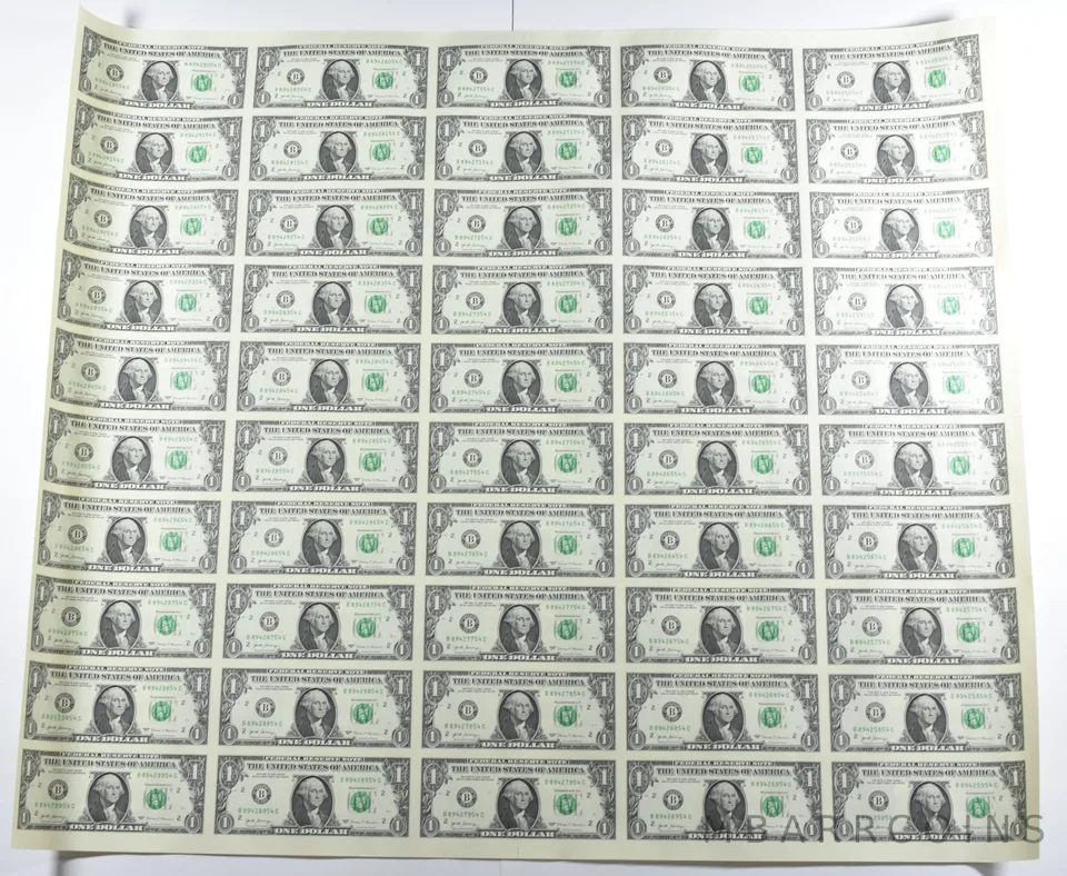Lot (50) 2017 $1 New York NY FRN Uncut Sheet *8577