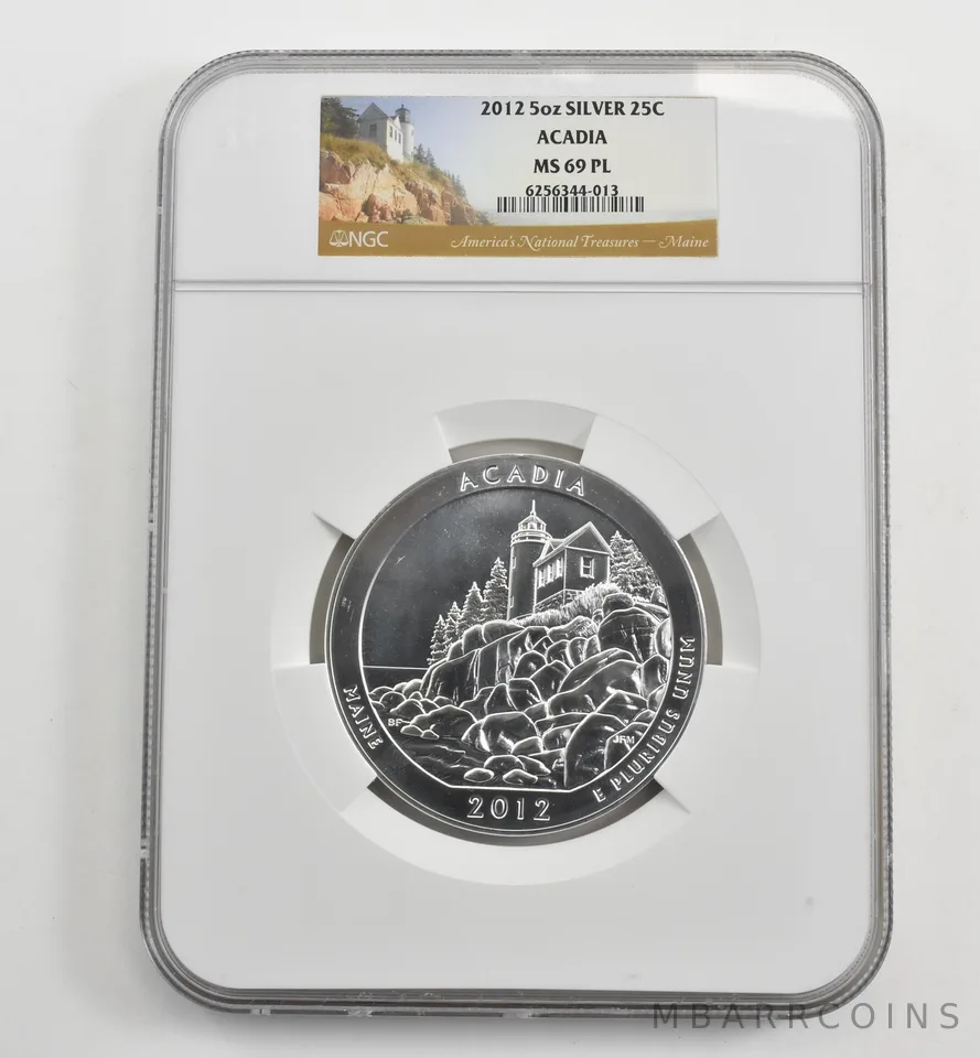 2012 5 Oz Silver Quarter America The Beautiful Acadia MS69 PL NGC *1619