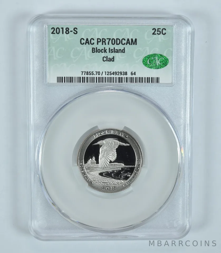2018-S Washington Quarter Block Island ATB CLAD PR70 DCAM CAC CACg