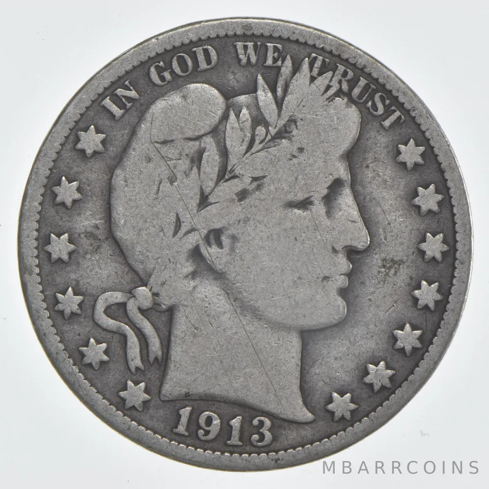 1913 (P) Barber Half Dollar 90% Silver VG Condition