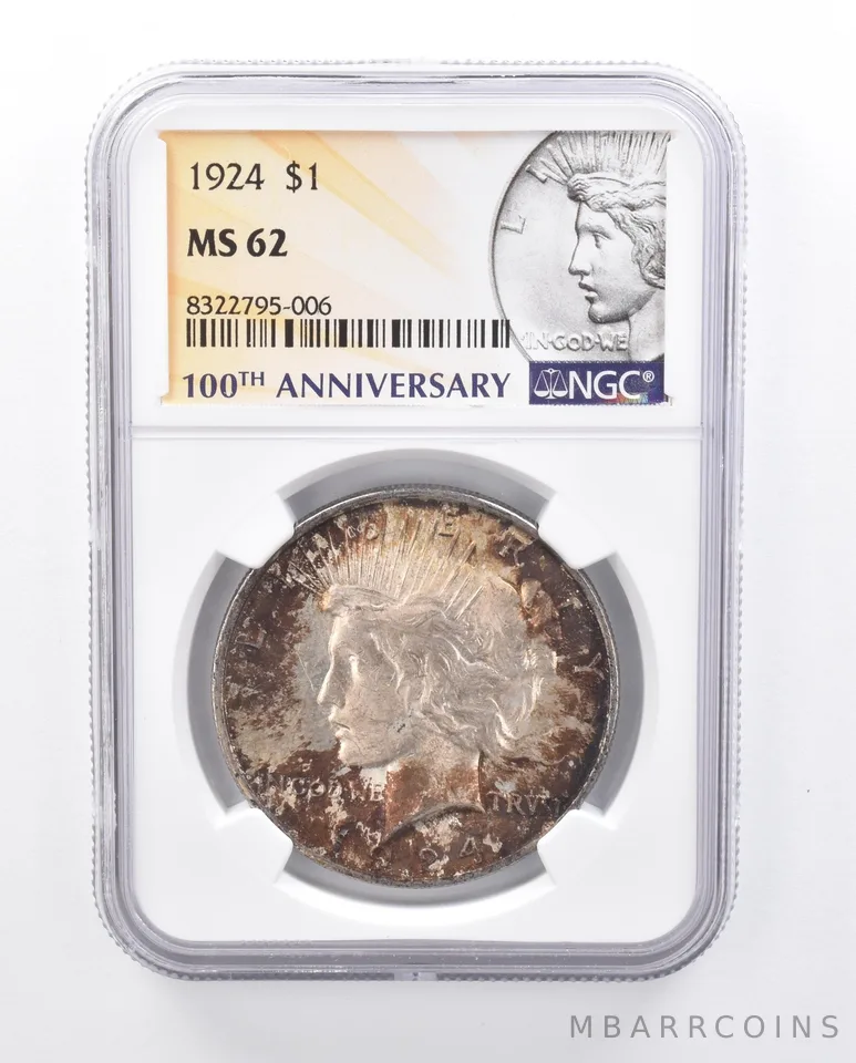 1924 Peace Silver Dollar MS62 NGC Toned *4940