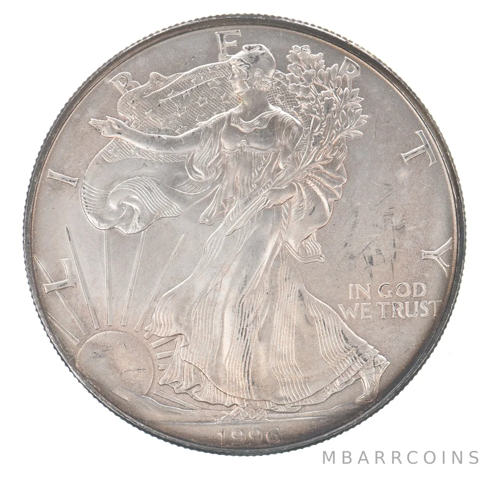 Beautiful Toned - 1996 American Silver Eagle 1 Troy Oz .999 Fine Silver *120
