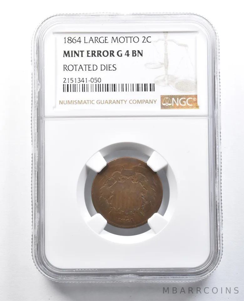 1864 Shield Two Cents Large Motto Mint Error Rotated Dies G4 BN NGC *8236