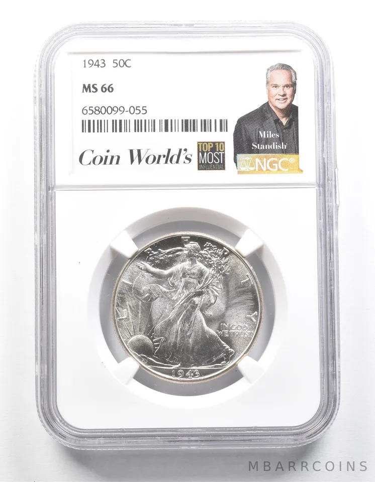 1943 Walking Liberty Half Dollar Miles Standish MS66 NGC a1428