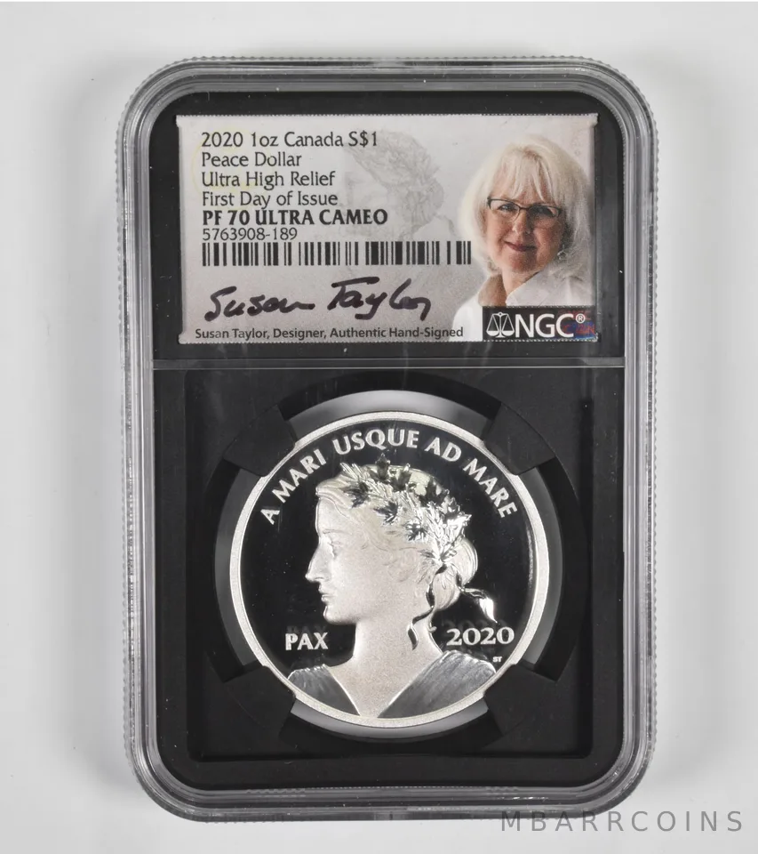 PF70 UCAM 2020 Canada Dollar $1 1 Oz Silver Peace High Relief FDOI NGC a1432