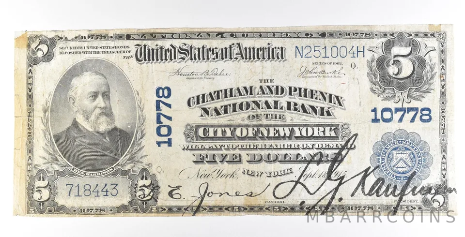 1902 $5 New York NY National Currency Ch#10778 Large Note *5623