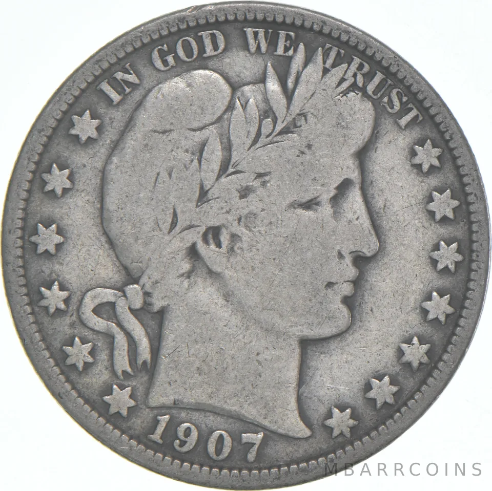 1907 Barber Half Dollar Average Circ 90% Silver