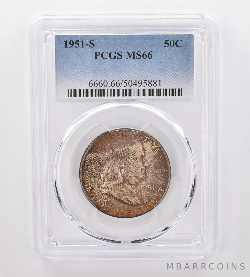 1951-S Franklin Half Dollar MS66 PCGS Beautiful Tone *9938