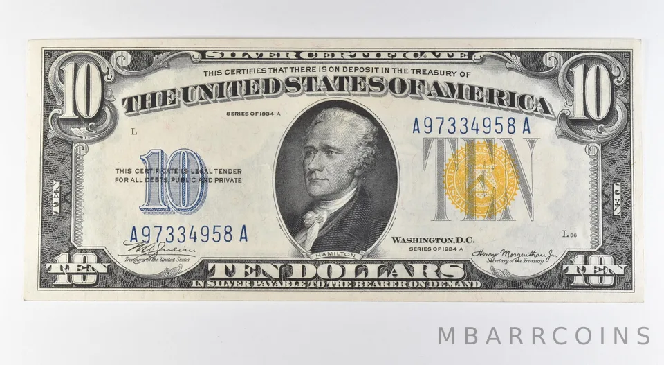 1934 A $10 Silver Certificate Yellow Seal Fr#2309 *9604