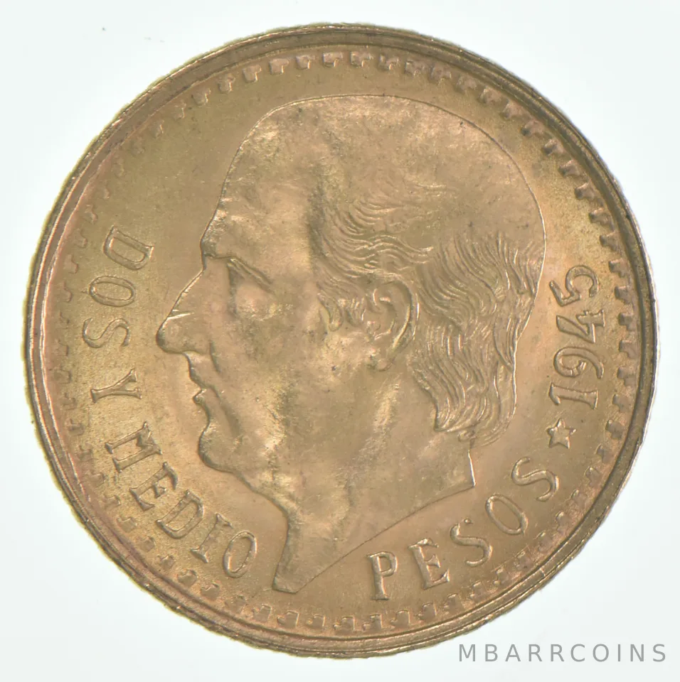 1945 Mexico Gold 2.5 Pesos .0603 Troy oz BU