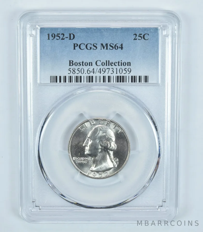 1952-D Washington Quarter Boston Collection MS64 PCGS Blue Label