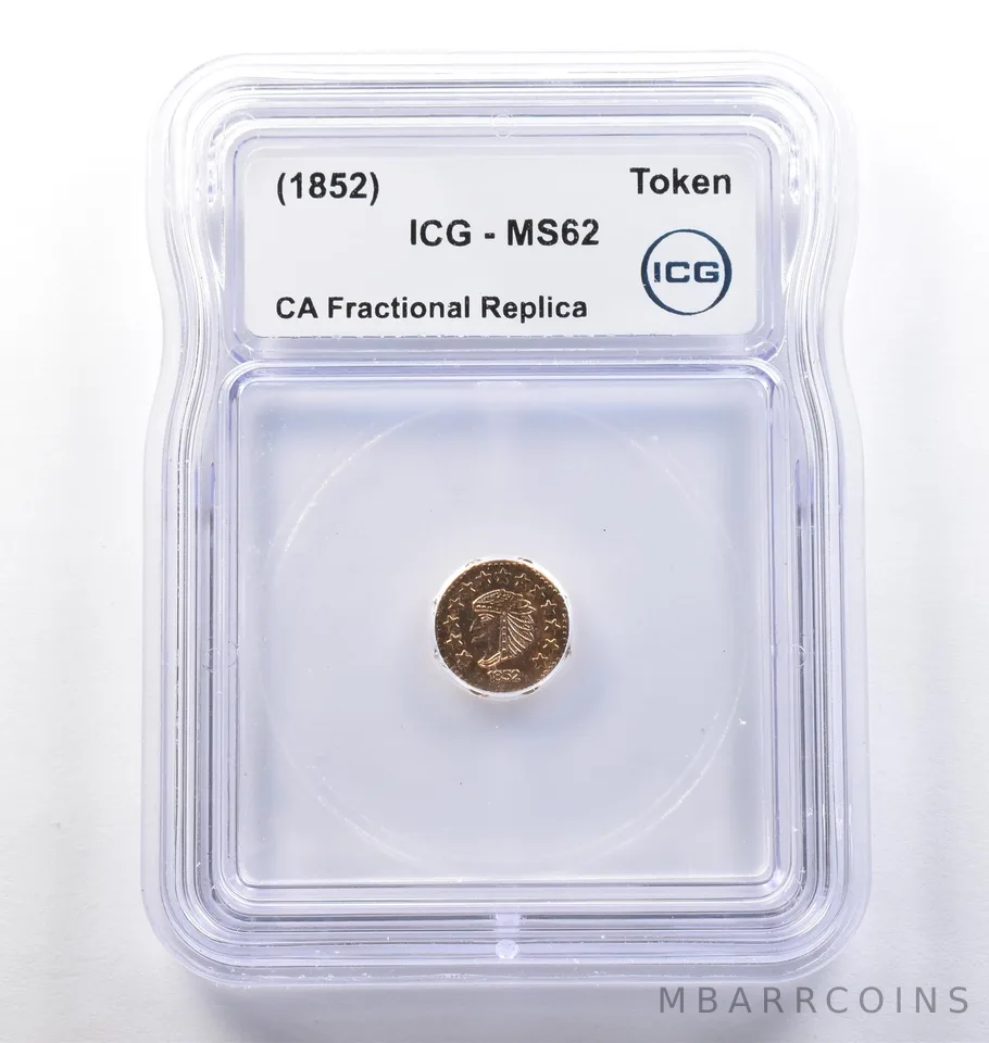 (1852) CA Fractional Gold Style Token Indian Head 1/2 Dollar MS62 ICG *3826