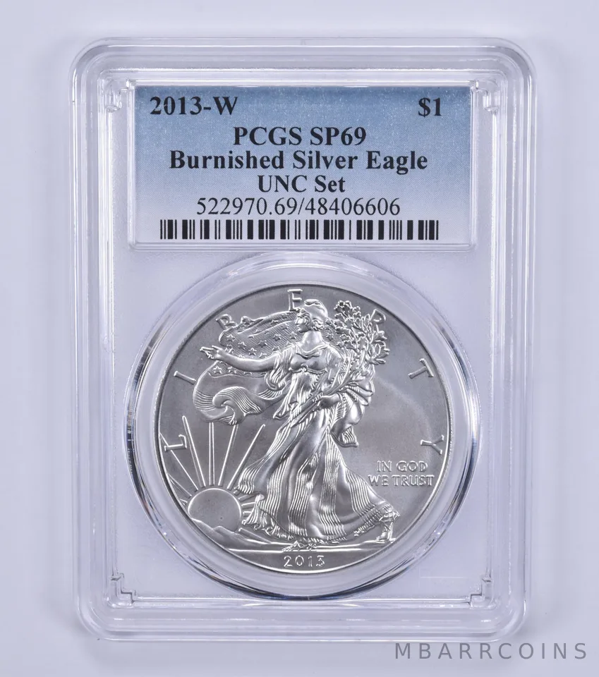 2013-W Burnished Silver Eagle Annual Set SP69 PCGS Blue Label