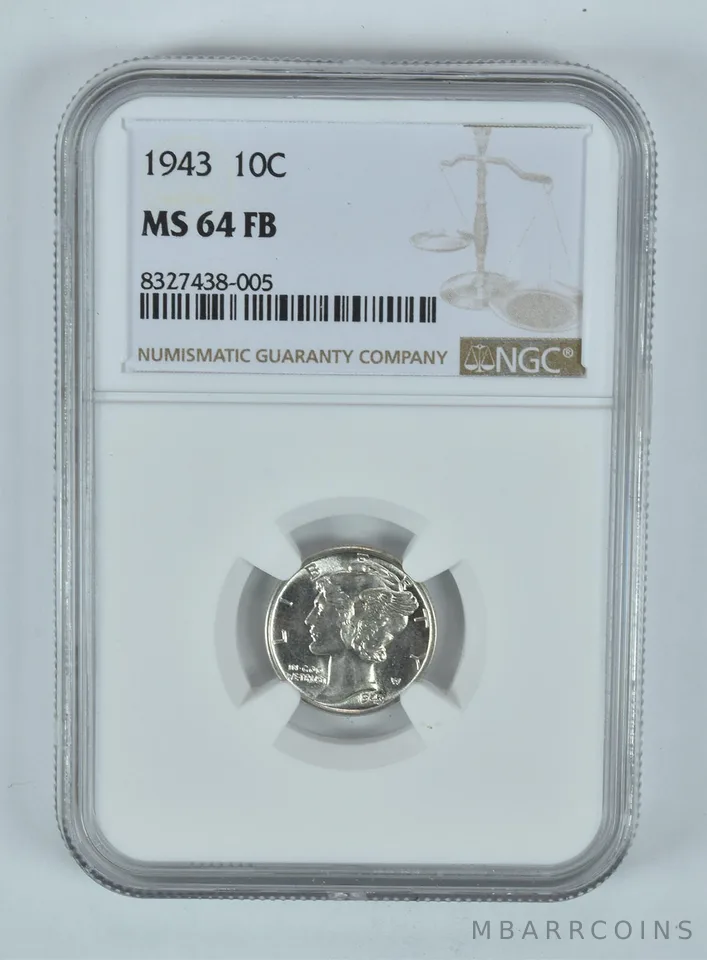 1943 Mercury Dime MS64 FB NGC Brown Label