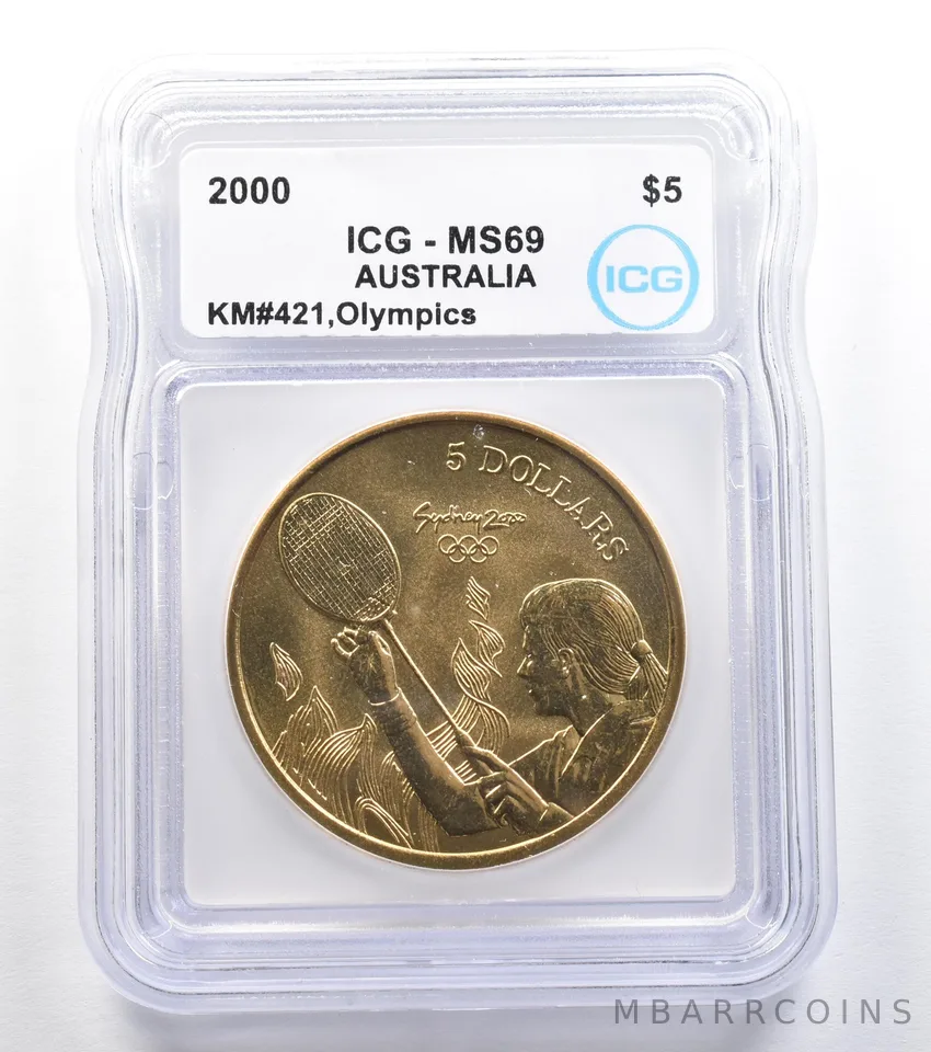 2000 Australia 5 Dollar Sydney Olympics Badminton KM#421 MS69 ICG a7909