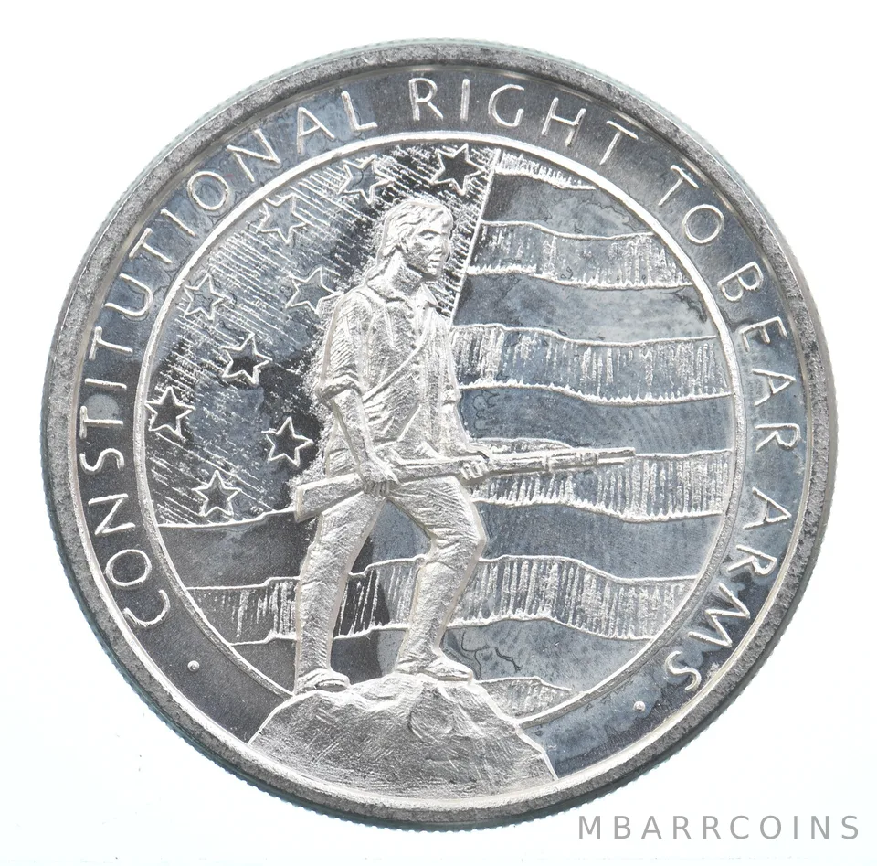 VINTAGE Art Bar/Round 2nd Amendment Right To Bear Arms .999 Silver 1 T Oz *873