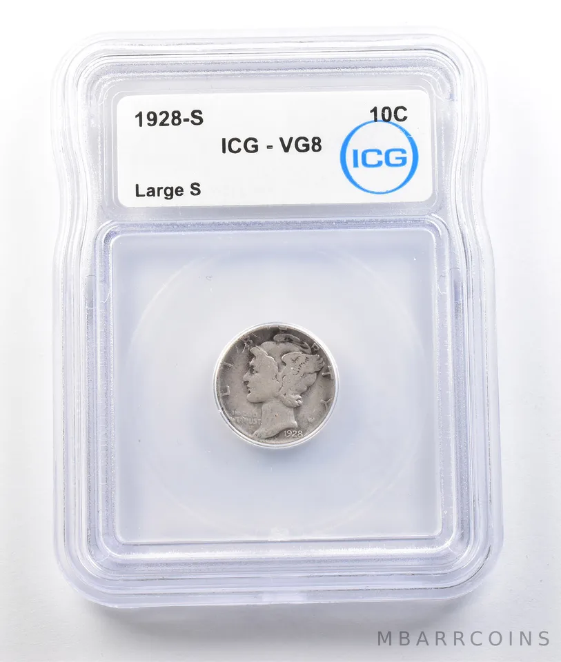1928-S Mercury Dime Large S VG8 ICG *0391