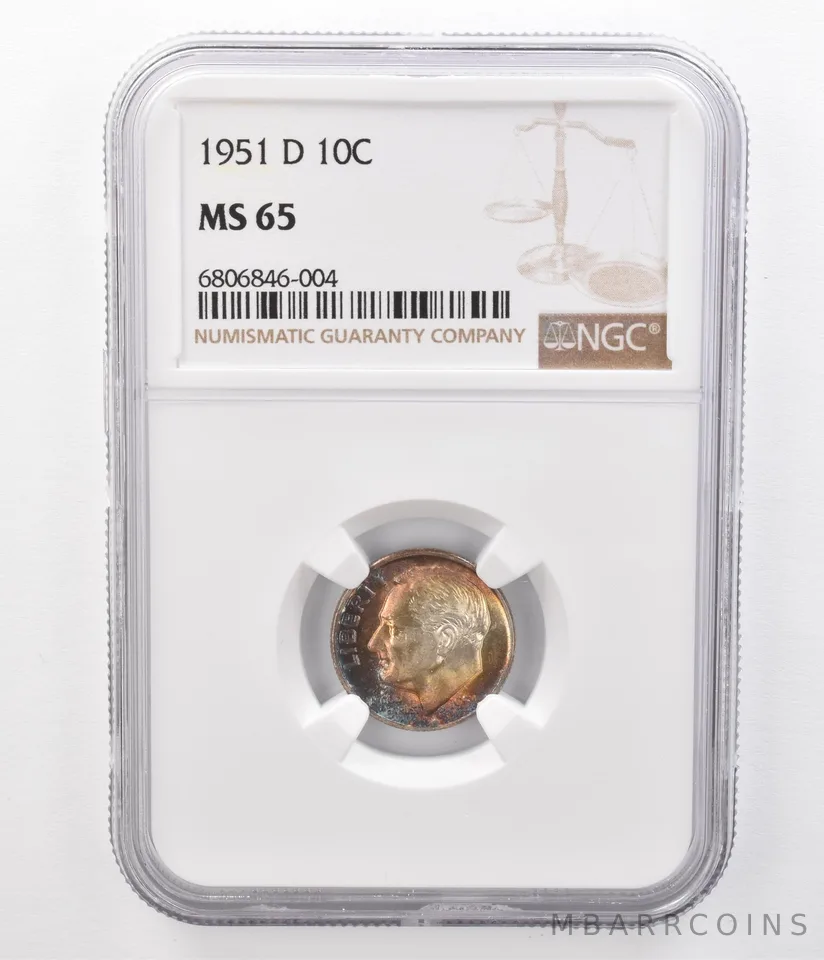 1951-D Roosevelt Dime MS65 NGC Beautifully Toned *8619