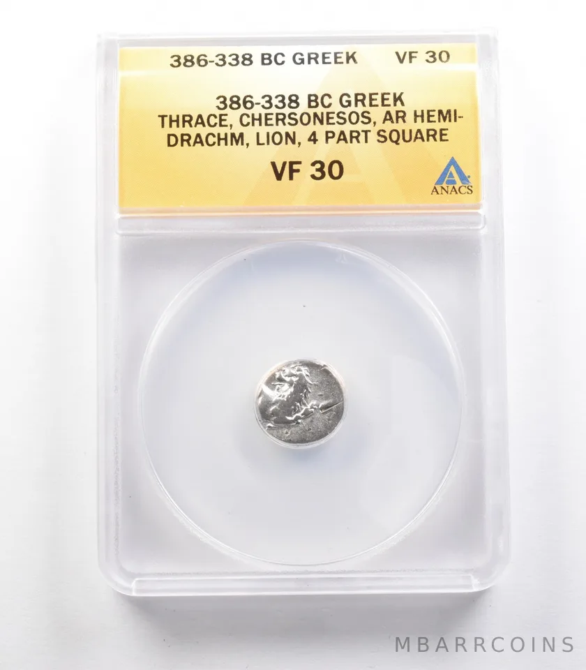 386-338 BC Greek Thrace Chersonesos AR Hemidrachm Lion 4 VF30 ANACS a2459