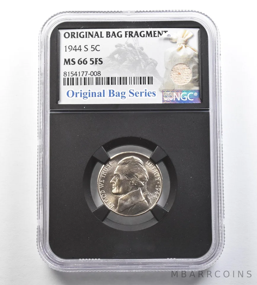 1944-S Jefferson Nickel Original Bag Fragment MS66 5FS NGC a7129