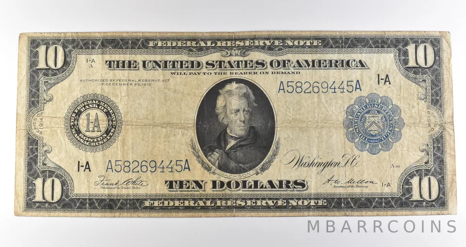 1914 $10 Boston MA FRN Large Note Blue Seal *3634