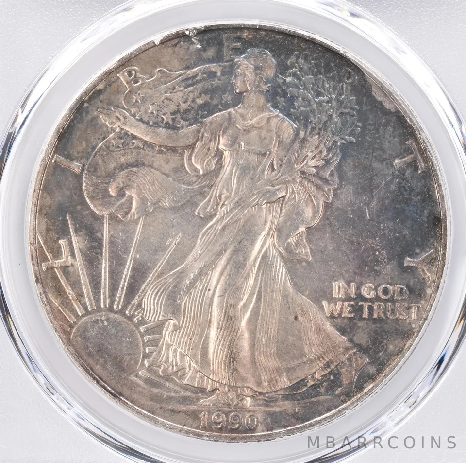 1990 American Silver Eagle MS62 PCGS Beautiful Tone *1516