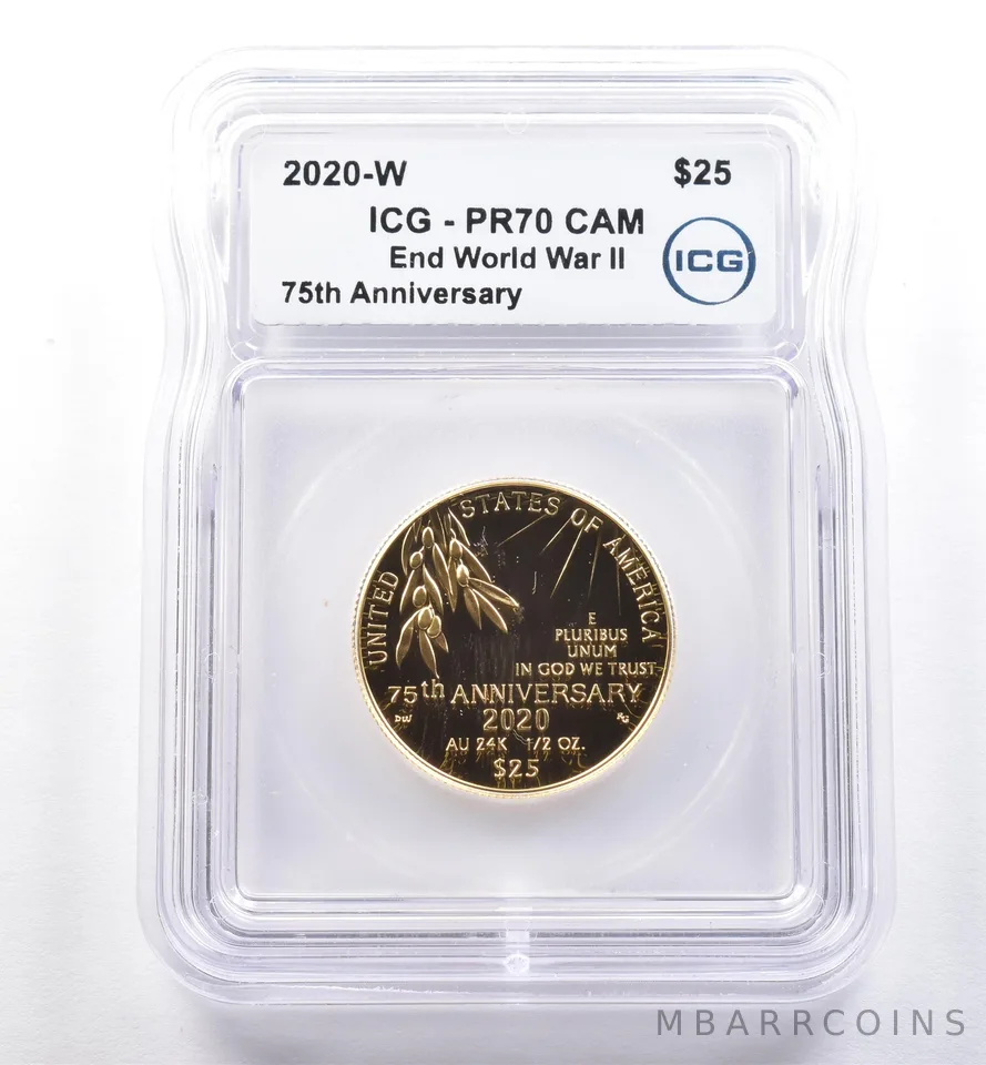 2020-W $25 Gold End Of World War II Commemorative 1/2 Oz PR70 CAM ICG