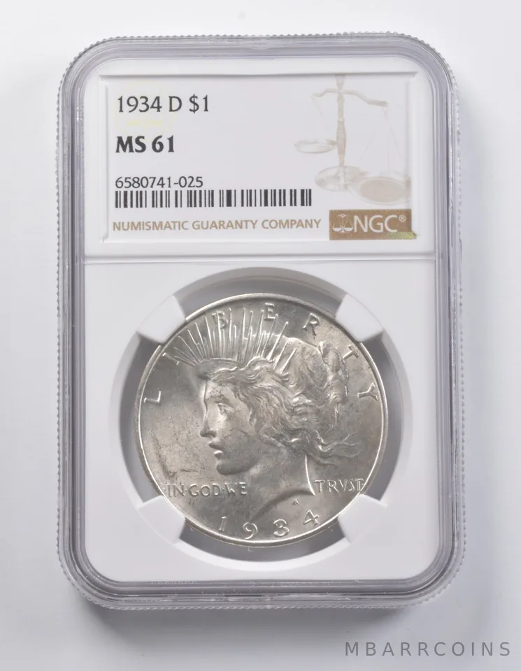 MS61 1934-D Peace Silver Dollar NGC a6954