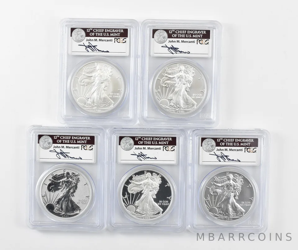 2011-P/W/S Silver Eagle 25th Anni Set FS Mercanti MS70/Reverse PR70 PCGS *3567