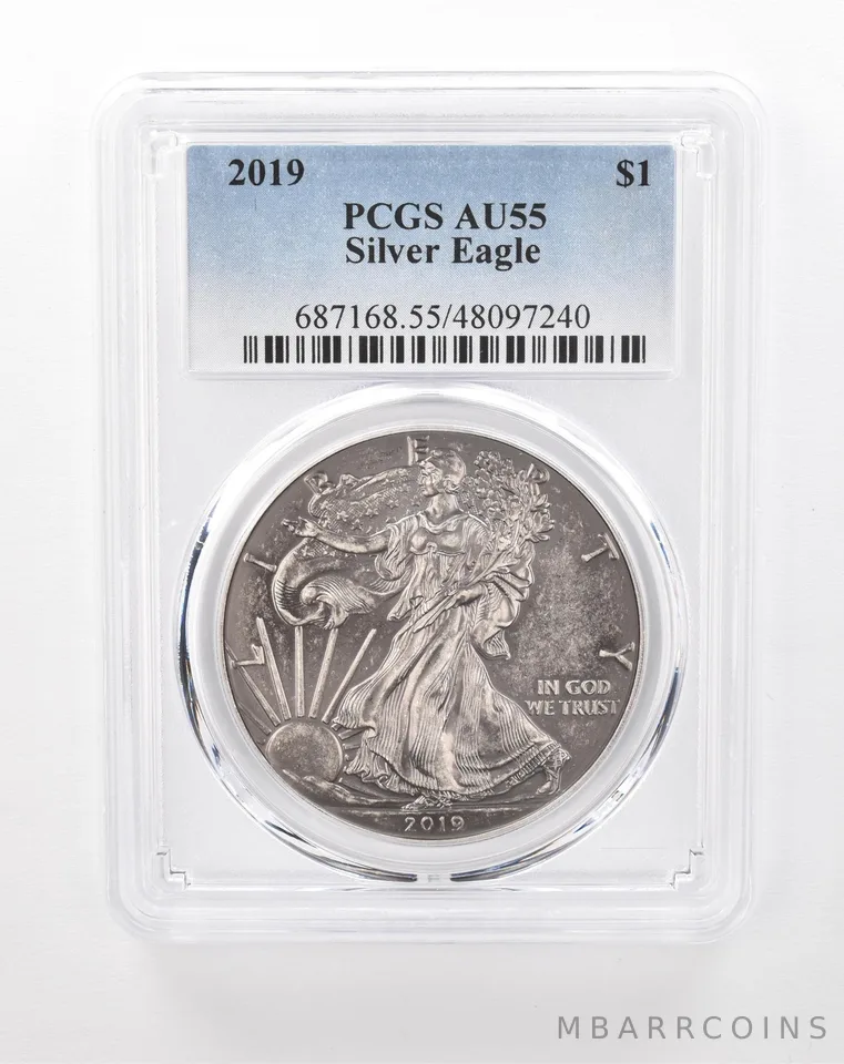 2019 American Silver Eagle AU55 PCGS Beautifully Toned a1851