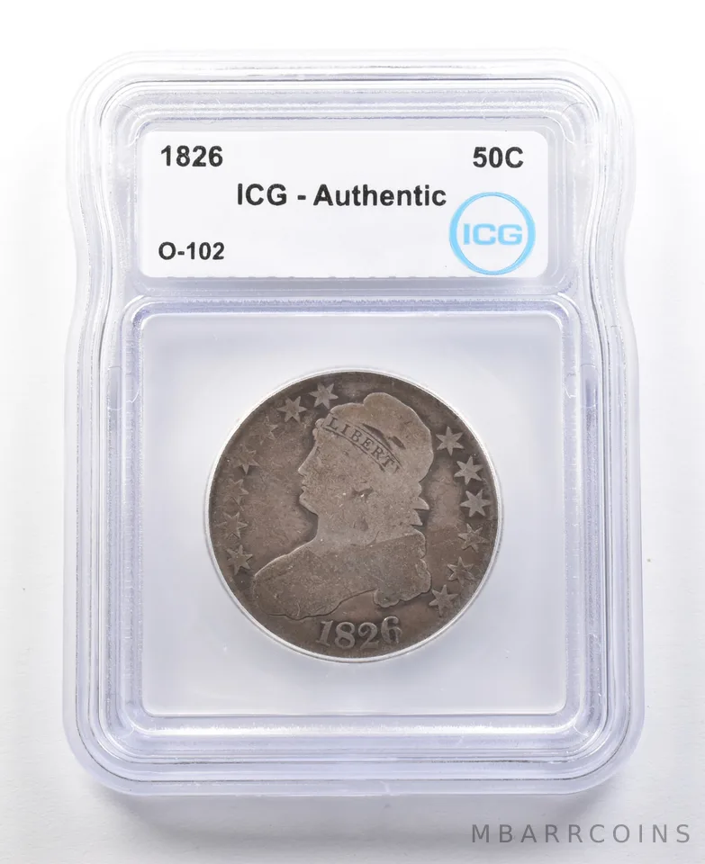 1826 Capped Bust Half Dollar O-102 Authentic ICG *3104