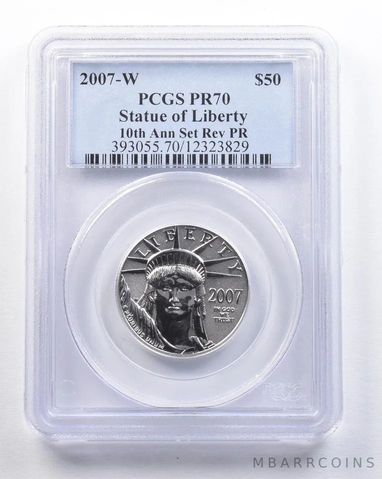 2007-W $50 American Platinum Eagle 10th Anniv Set 1/2 Oz Reverse PR70 PCGS *2125
