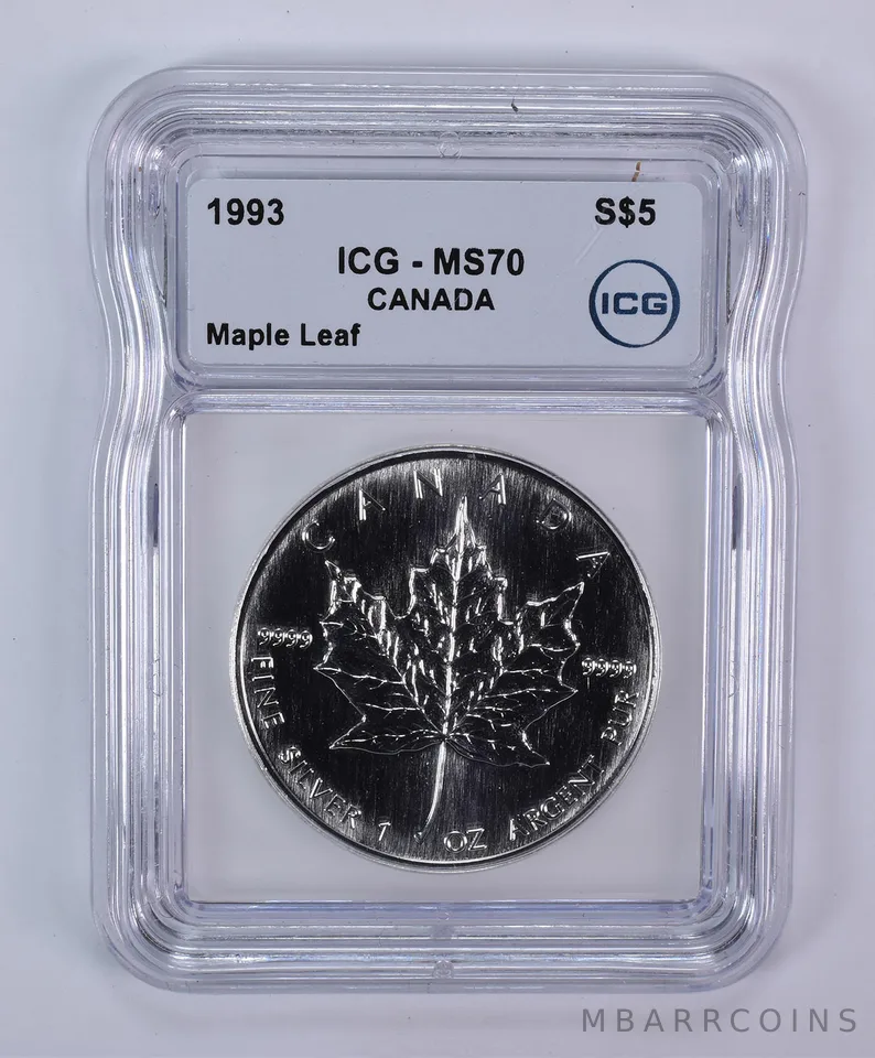 1993 Canada 5 Dollars Silver Maple Leaf MS70 ICG