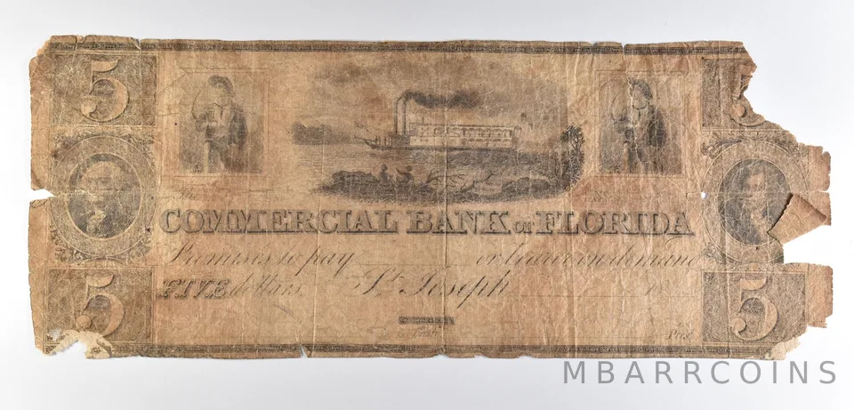 1800s $5 Commercial Bank Of Florida Obsolete Note *8603