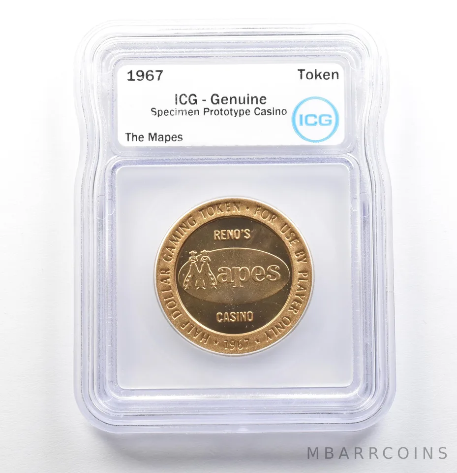 1967 Casino Token The Mapes Half Dollar Specimen Prototype Genuine ICG a0563