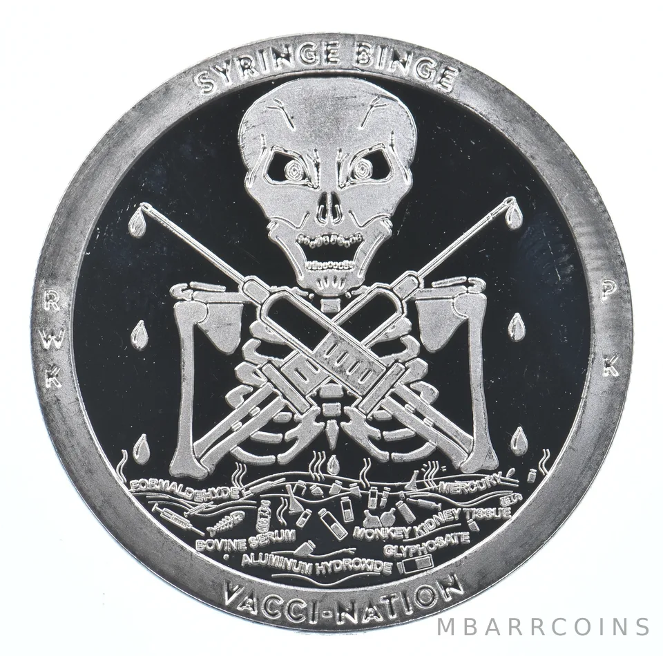 1 Oz Silver Round Chautauqua Silver Works Syringe Binge Vacci-Nation *1674