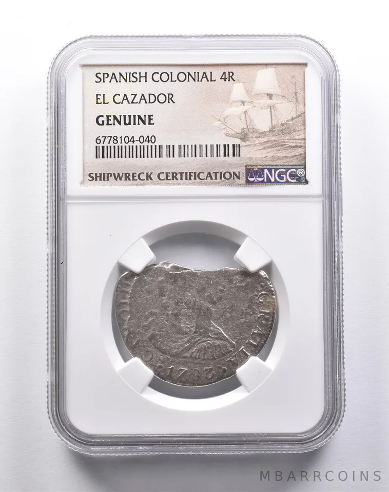Genuine 1783 El Cazador Spanish Colonial 4 Reales NGC Shipwreck Cert. *3744