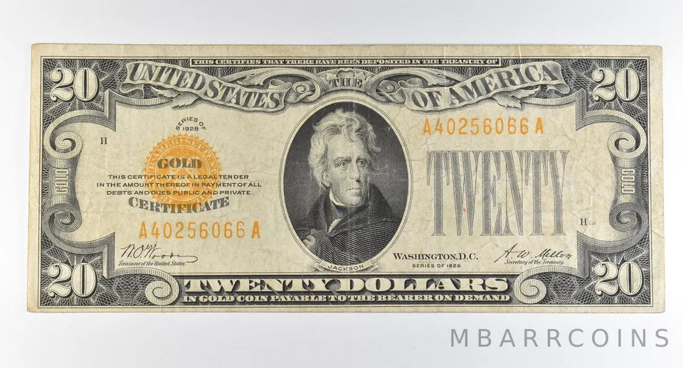 1928 $20 Gold Certificate Yellow Seal *8239