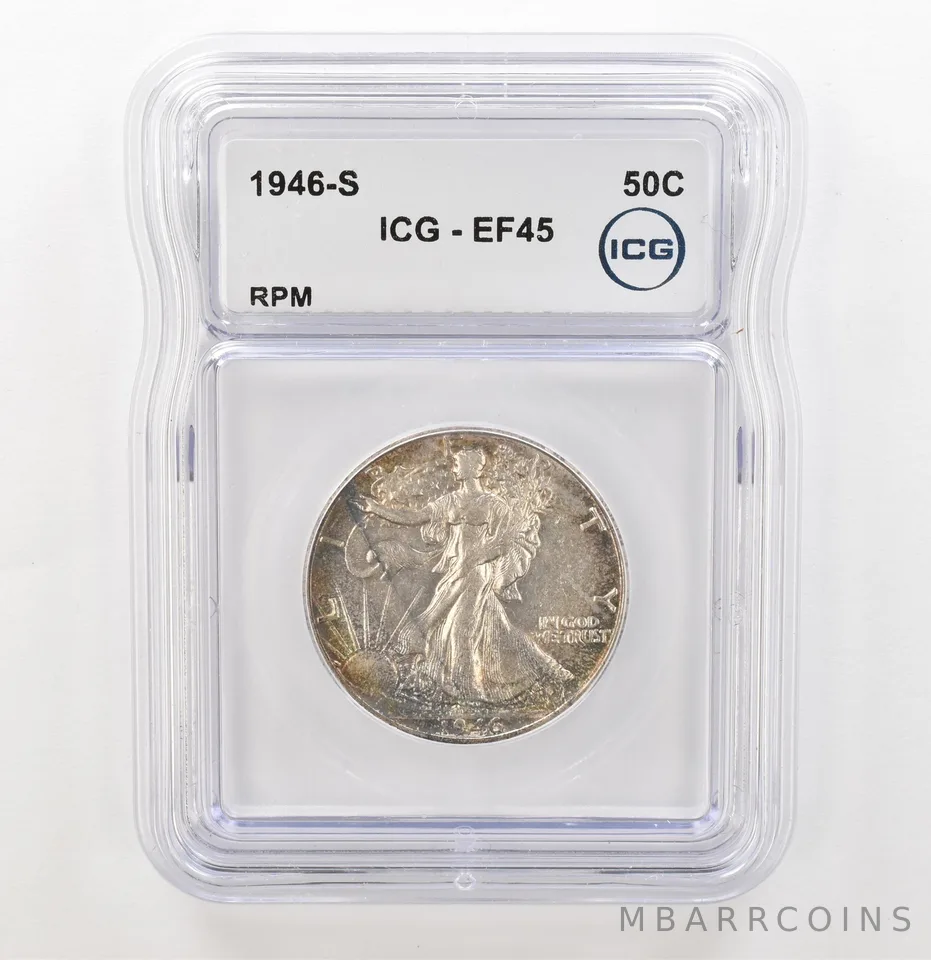 1946-S Walking Liberty Half Dollar RPM EF45 ICG Beautiful Tone a3897