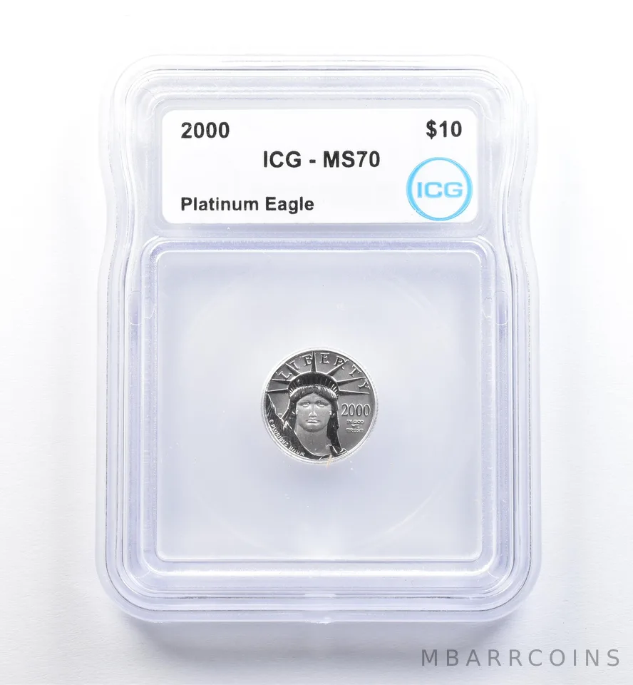 2000 $10 American Platinum Eagle 1/10 Oz Platinum MS70 ICG a0922