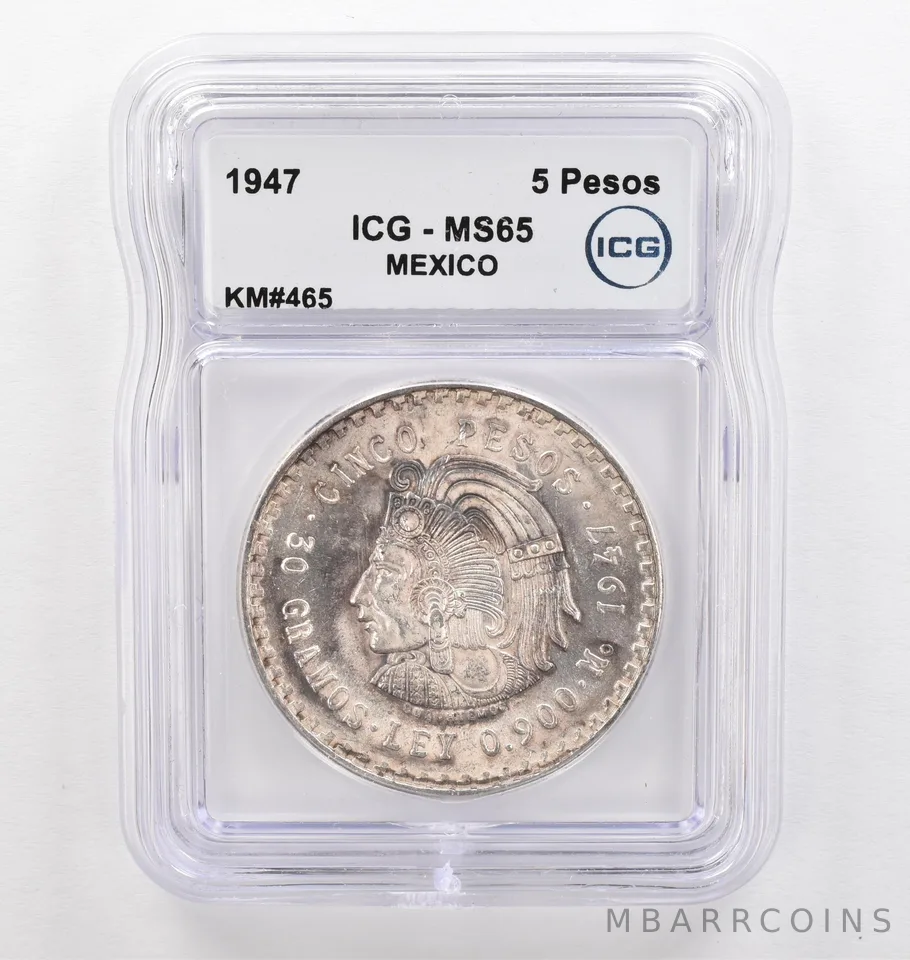 1947 Mo Mexico 5 Pesos KM#465 MS65 ICG Beautiful Tone *0276