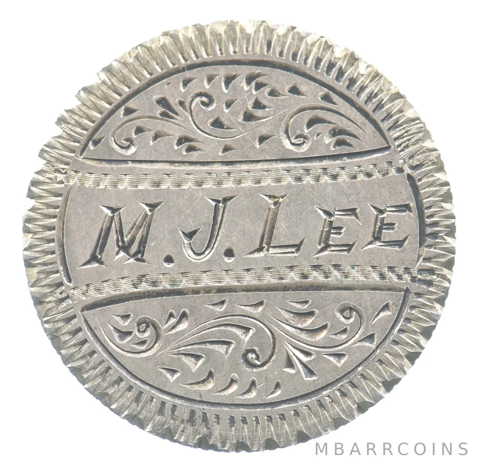 1876 Seated Liberty Quarter Love Token MJ Lee Victorian *4815