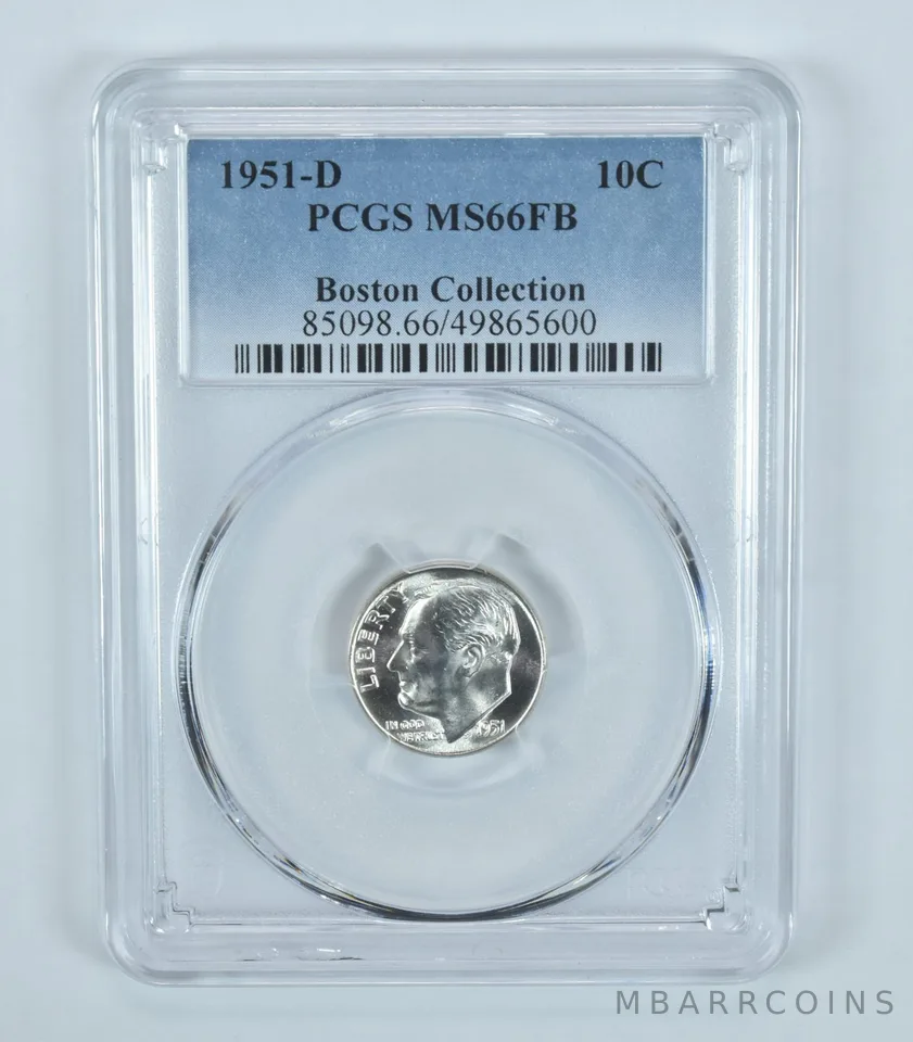 1951-D Roosevelt Dime Boston Collection MS66 FB PCGS Blue Label
