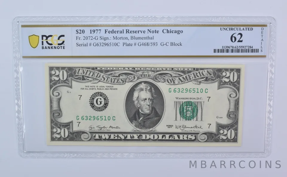 1977 $20 Chicago IL FRN Fr#2072-G Uncirculated 62 Details PCGS *8086