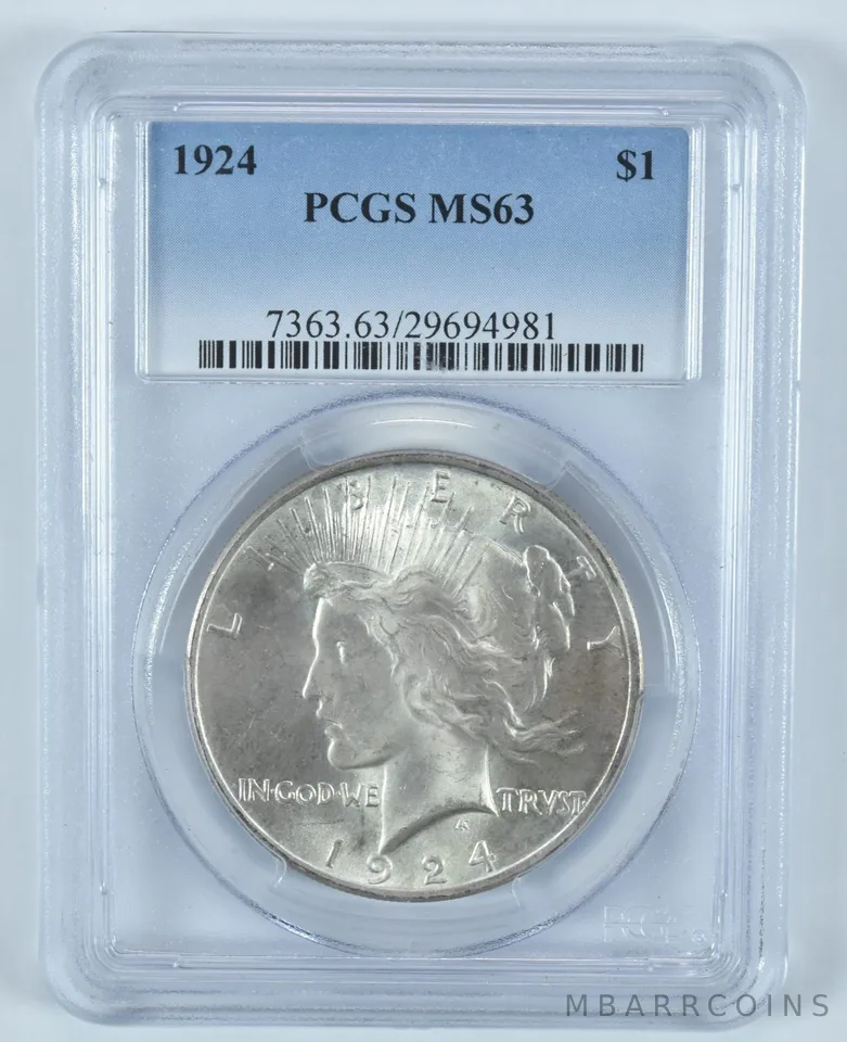 1924 Peace Silver Dollar MS63 PCGS Blue Label