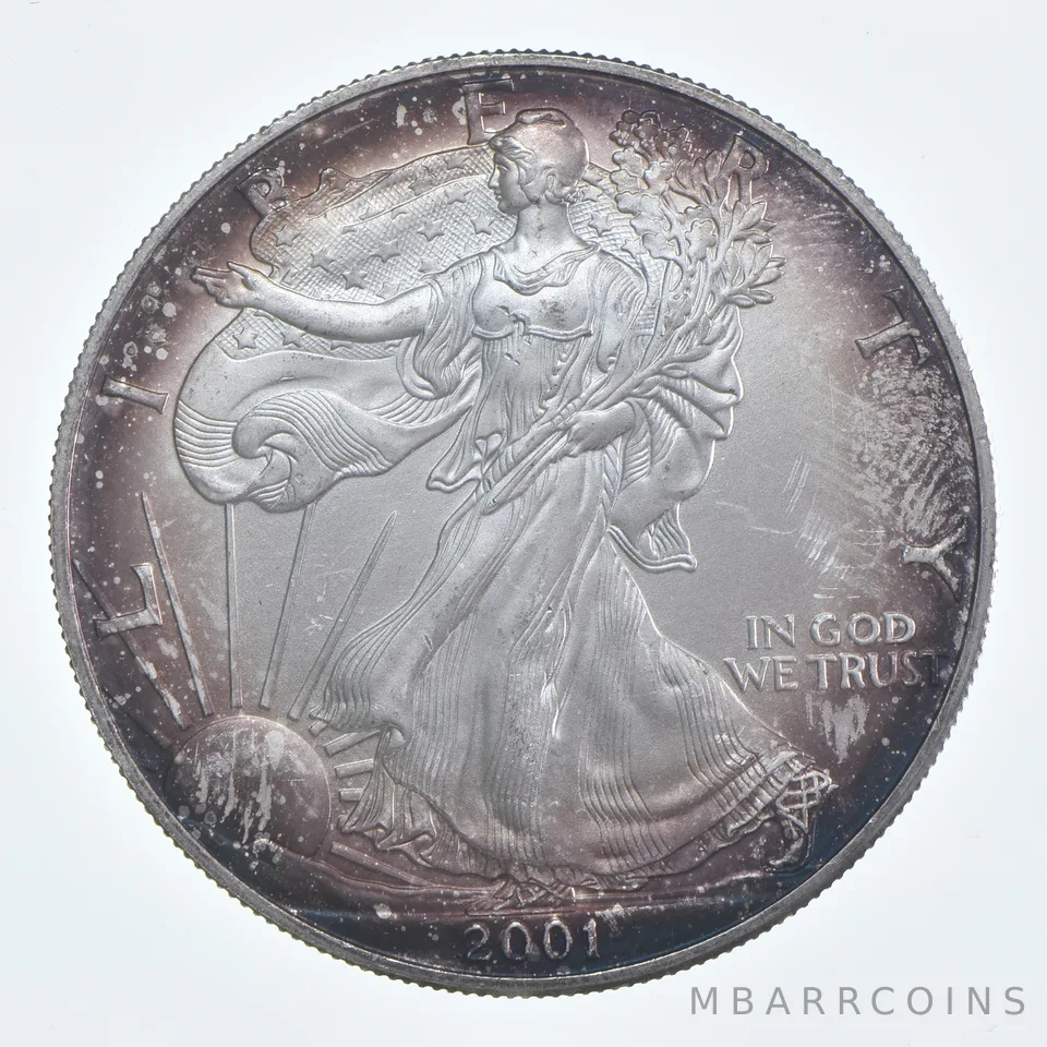 Beautiful Toned - 2001 American Silver Eagle 1 Troy Oz .999 Fine Silver *939