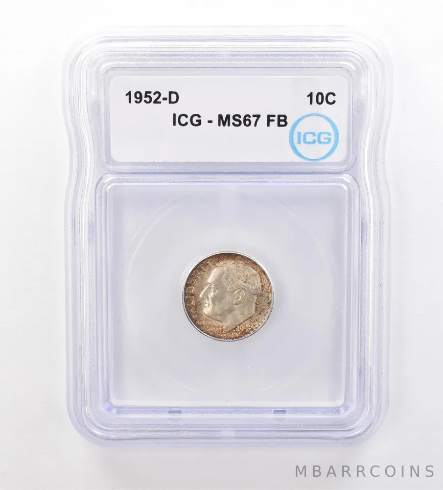 1952-D Roosevelt Dime MS67 FB ICG Beautiful Tone a7522