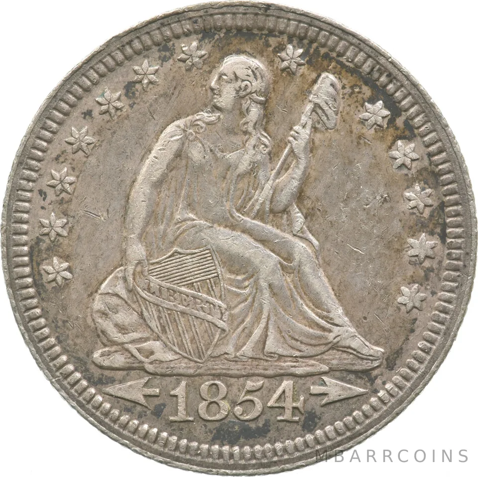 1854 Seated Liberty Quarter Arrows a2382